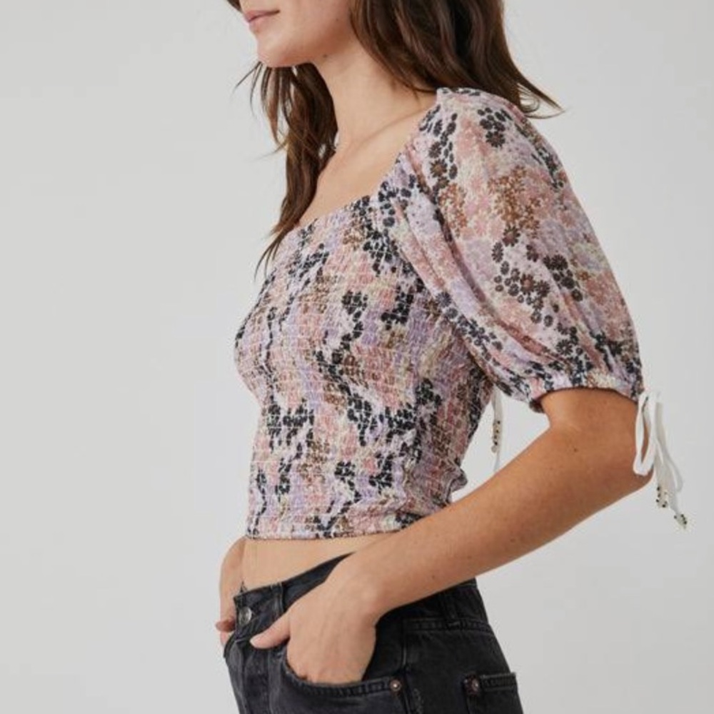 Free People Back On Top Smocked Crop Top